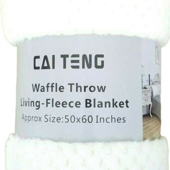 Cai Teng Waffle Throw Blanket Living Fleece 50 x 60 Inches White NEW - Picture 4 of 5